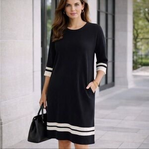Vince Black White Stripe Cotton‎ Minimalist Preppy Business Casual Dress Large